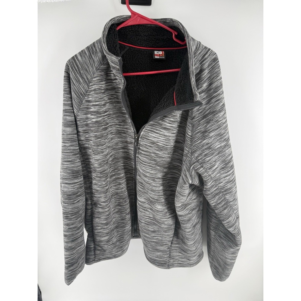 32 Degrees Heat Men's XL Grey & Black Sherpa Full Zip Jacket Fleece